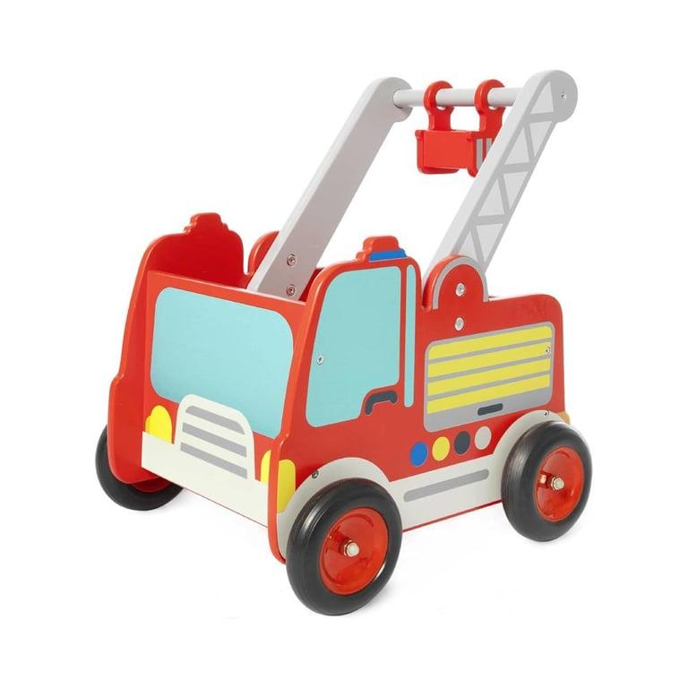 Montessori Labebe Red Fire Truck Wooden Baby Push Walker