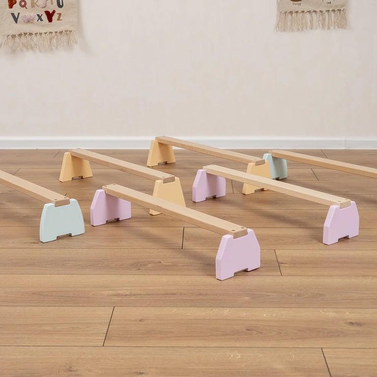 Montessori Wood and Hearts Balance Beam Set 6 Planks Pastel
