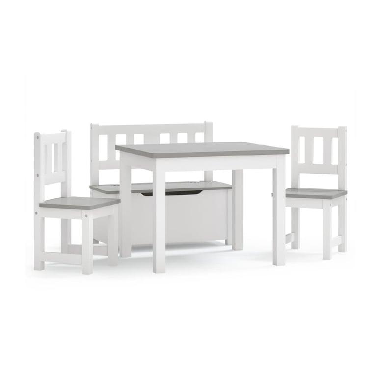 Montessori vidaXL Table and 2 Chairs Set With Storage Bench White Gray