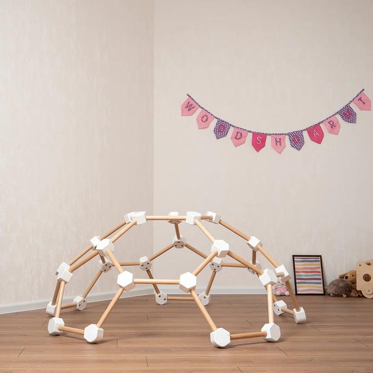 Montessori Wood and Hearts Climbing Dome XL Natural Wood + White