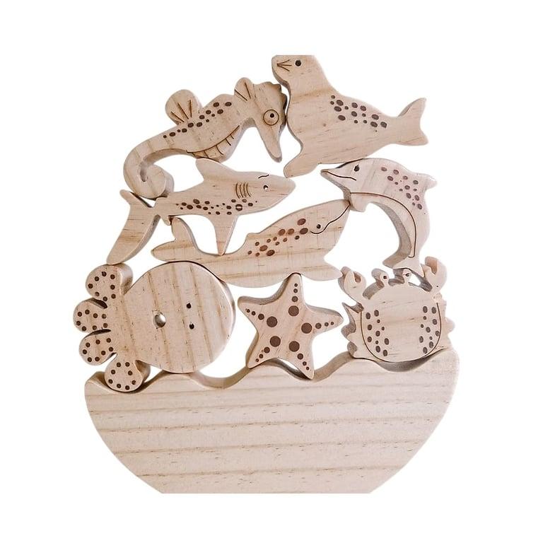 Montessori KaspiLand Wooden Sea Life Balance Stacking Toy 