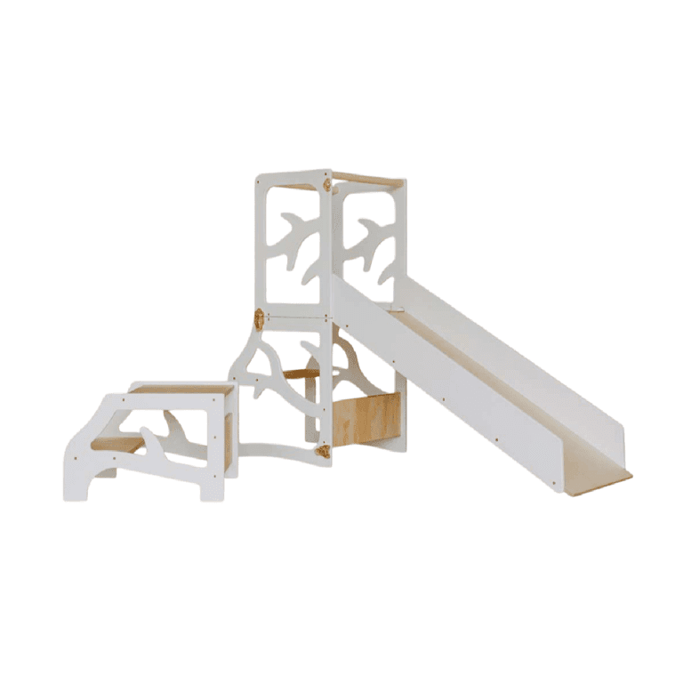 Montessori Weco 4 in 1 Tree Design Kitchen Tower With Slide and Step Stool White