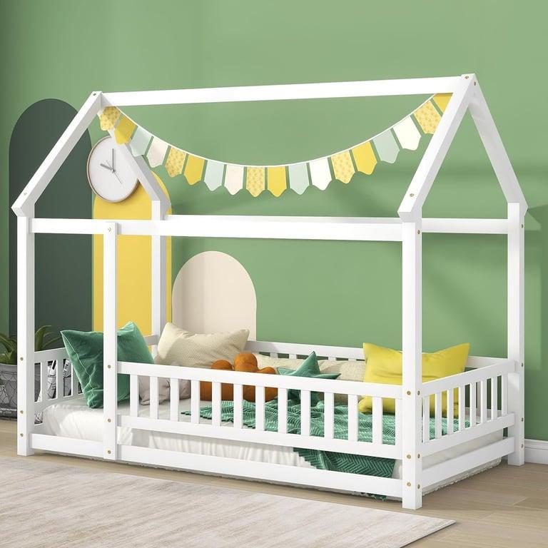 Montessori Tatub Twin House Floor Bed With Rails White