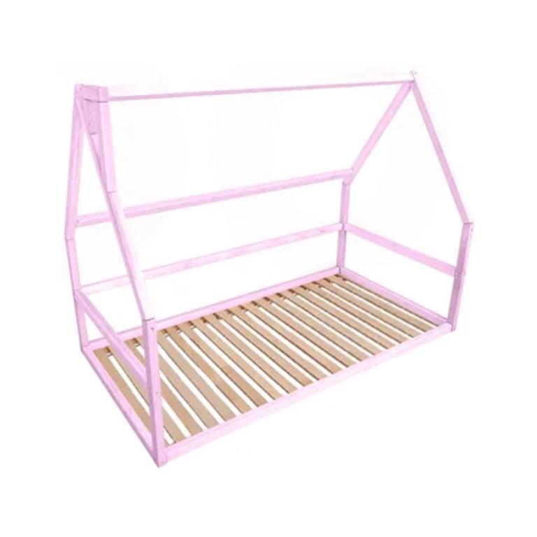 Montessori BusyWood House Floor Bed With Slats Model 1 Twin Size Pink