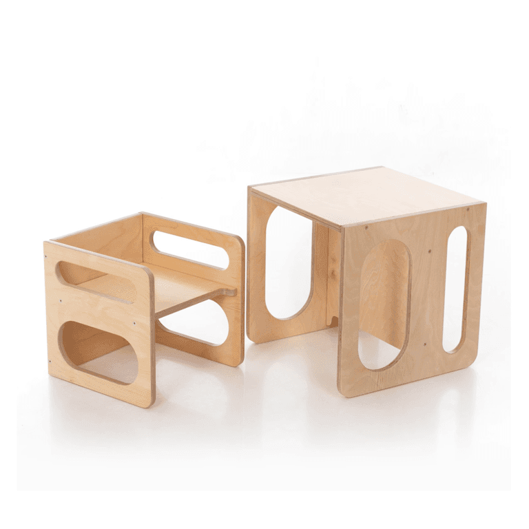 Montessori Wood Grain Lab Cube Chair and Table Set Natural Wood