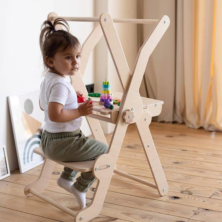 Montessori Wood and Hearts Foldable Kitchen Tower in Natural Wood