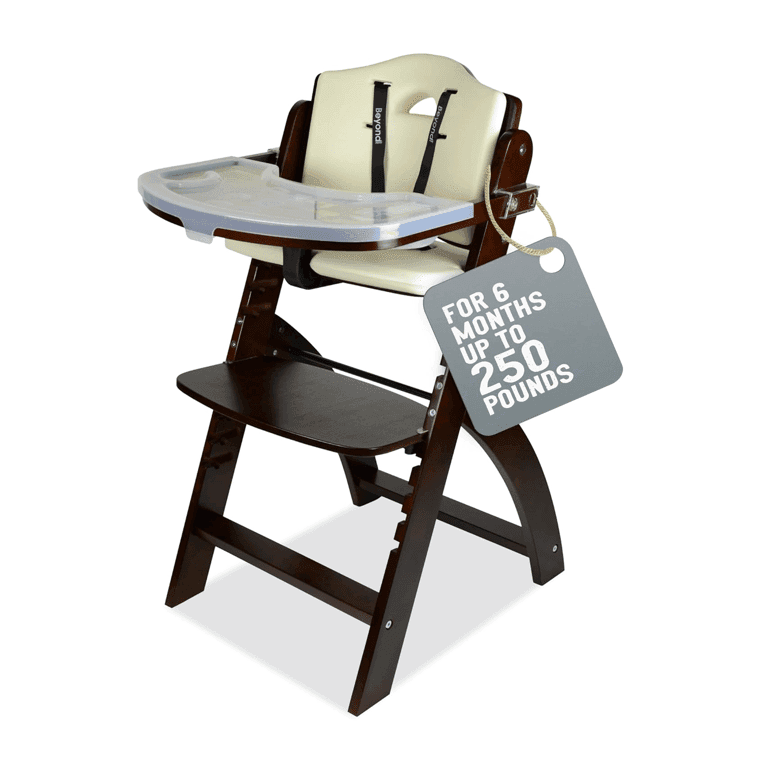 Montessori Abiie Beyond Junior Convertible Wooden High Chair Mahogany Wood Cream Cushion