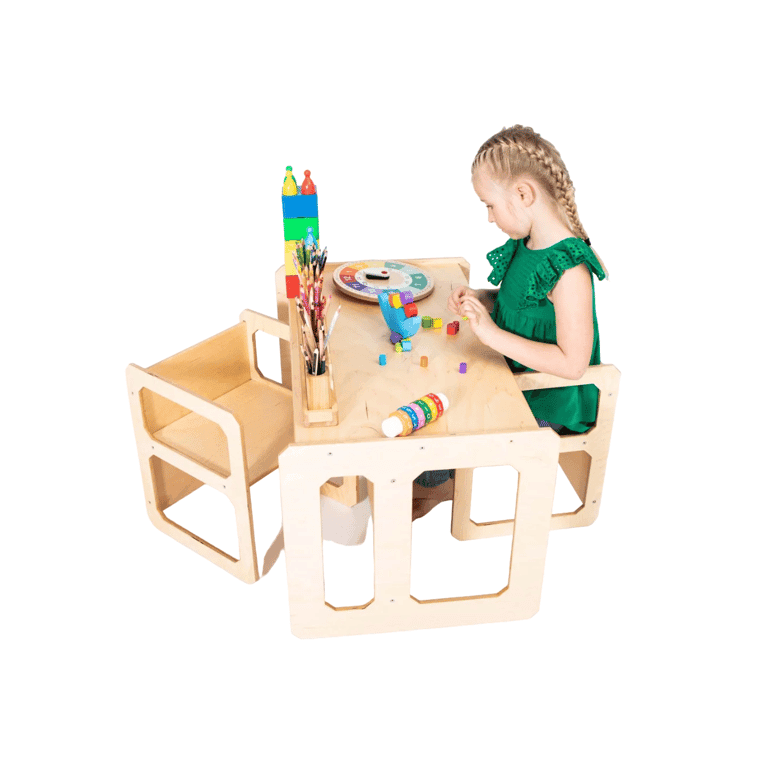 Montessori Sweet Home From Wood Weaning Table and 2 Chairs Set Lacquered