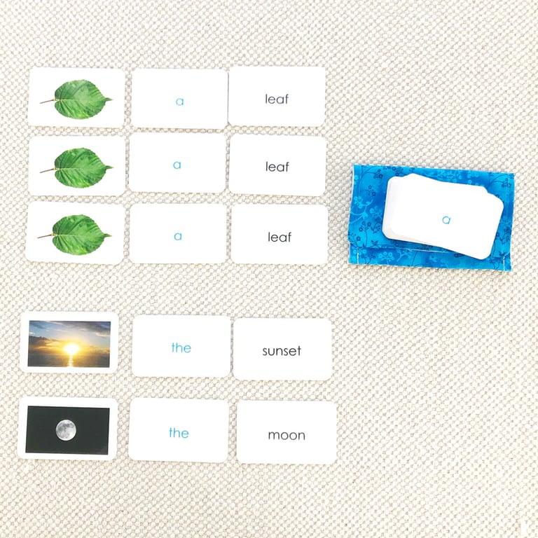 Montessori Maitri Learning Grammar Step 1 The Article Cards & Pouch