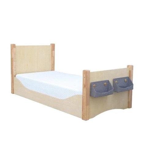 Montessori My Happy Helpers Adjustable Single Floor Bed Varnished With Grey Baskets