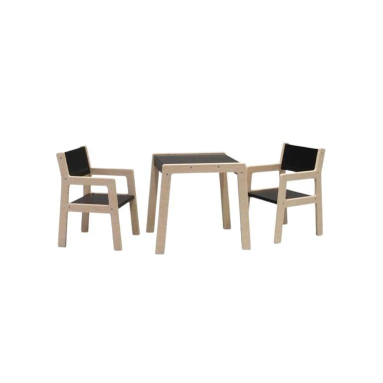 Montessori toddie.nl Skinnie Wooden Table and 2 Chairs Black