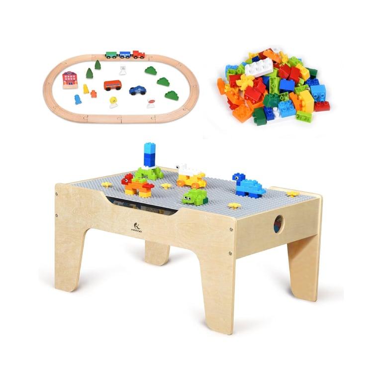 Montessori KRAND Kid's Multi-Purpose Activity Play Table with 60 Big Building Bricks Big-Peg Baseplate Version