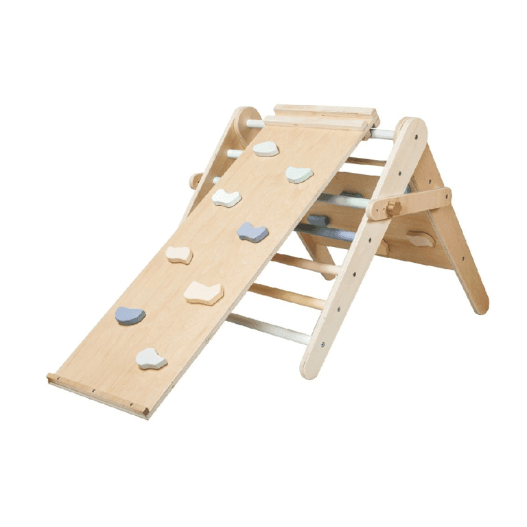 Montessori Elis Design Pikler Triangle With Climbing Wall and Activity Board Pastel