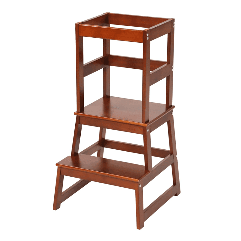 Montessori Mangohood Adjustable Kitchen Step Stool Walnut