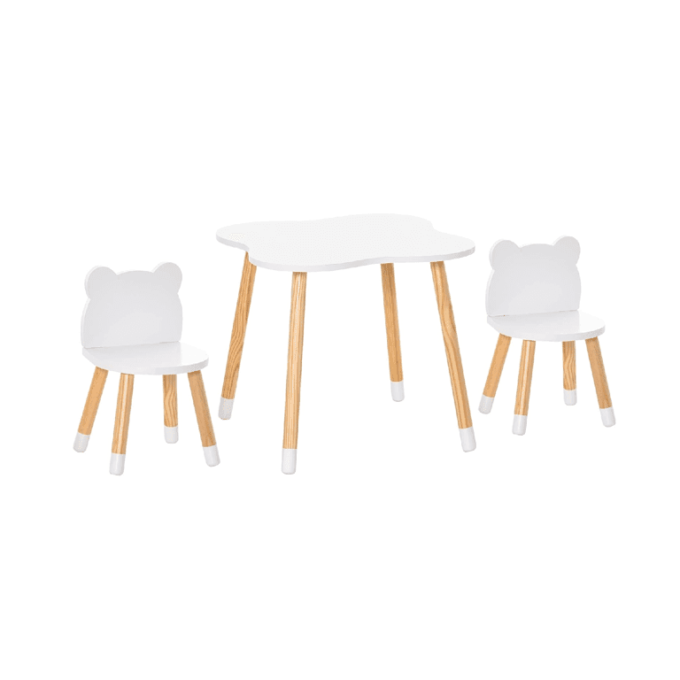 Montessori HOMCOM Table and 2 Chairs Set Bear White