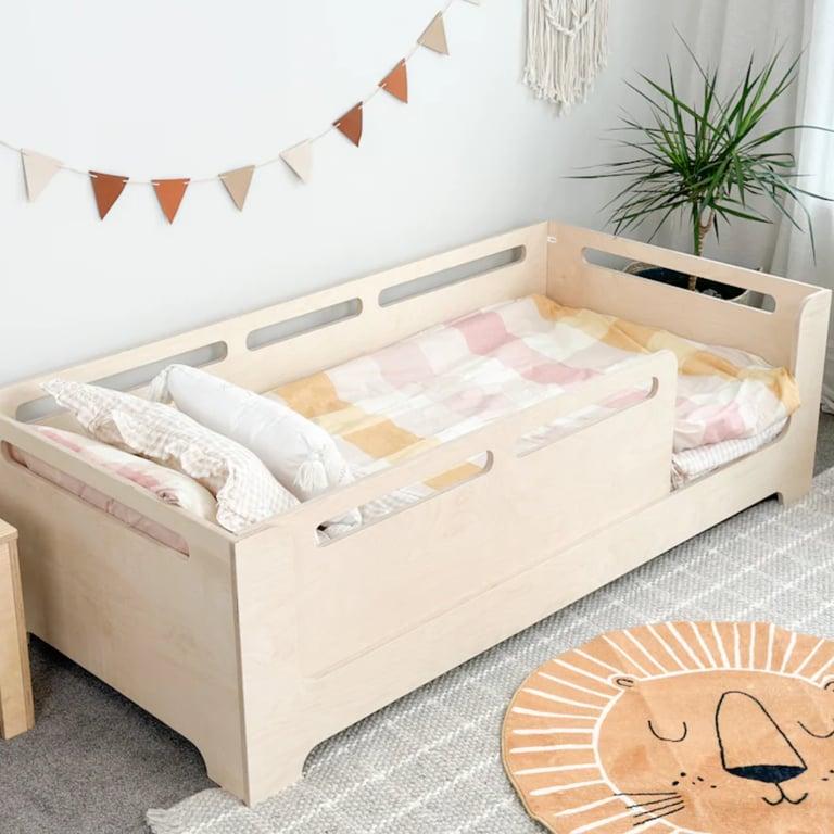 Montessori Magic of Wood Floor Bed With Cutouts & Removable Rail Ply Queen