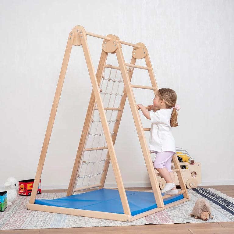 Montessori Wood and Hearts Climbing Triangle Frame Large With Two-sided Mat