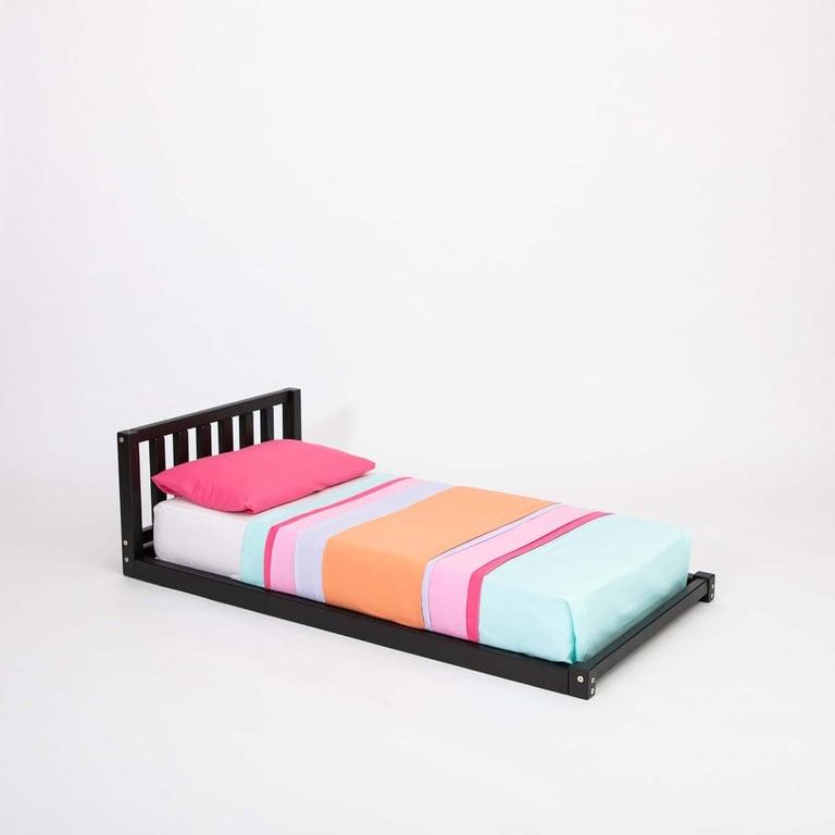 Montessori Sweet Home From Wood Wooden Floor Bed With Headboard Full Black
