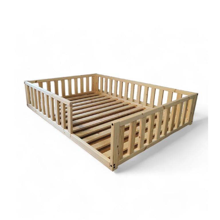 Montessori Rustic Made Decor Floor Bed With Rails Double