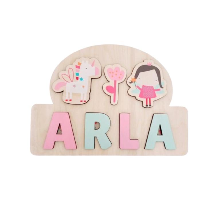 Montessori vellamaes Wooden Name Puzzle 4 Letters Unicorn Fairy
