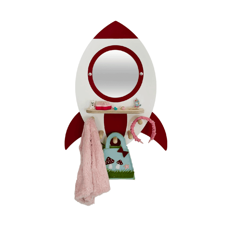 Montessori Simre Kids Self-Care Station Mirror Rocket White and Red