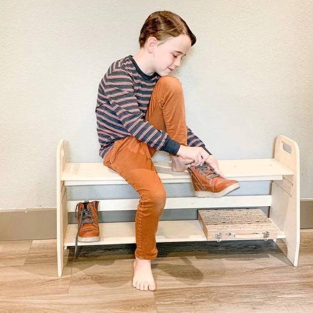 Montessori Bush Acres Max Adjustable Shoe Bench