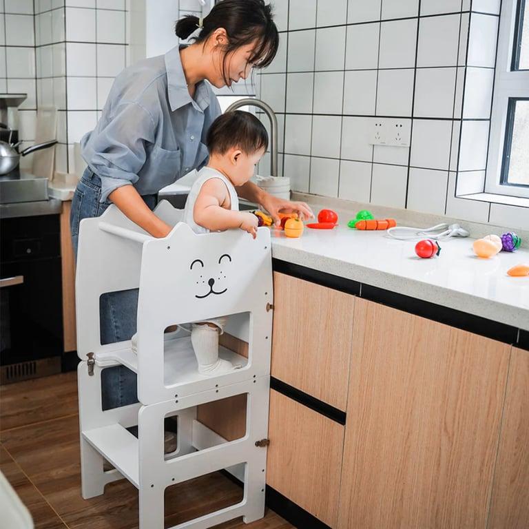 Montessori Miimi Marraal Convertible Wooden Toddler Tower With Blackboard White