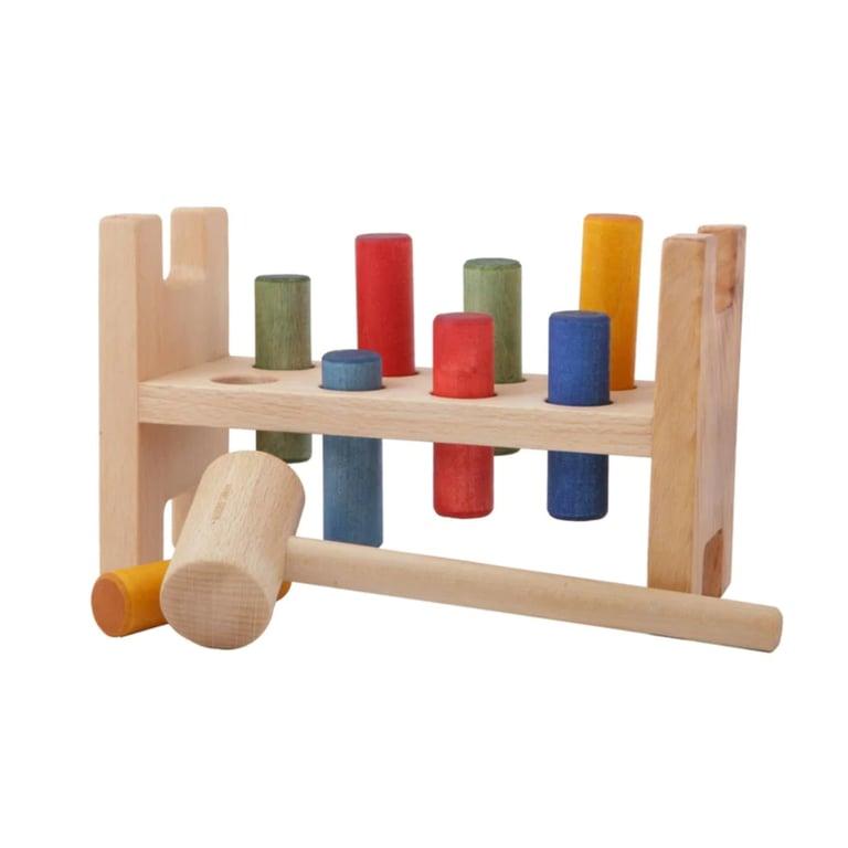 Montessori REU Bella Luna Toys Rainbow Pound-a-Peg Wooden Hammer Bench