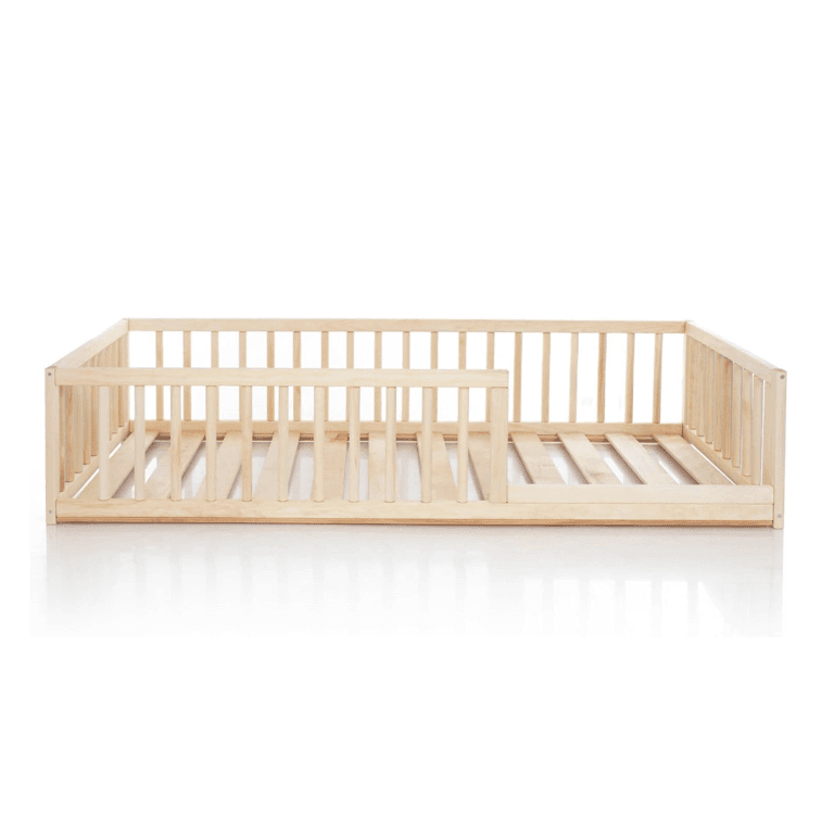 Montessori Home For Dreams Floor Bed With Round Rails and Strips 190 x 90 cm