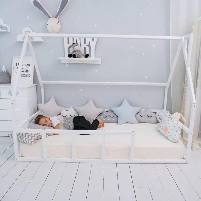 Montessori BusyWood Floor Bed For Climbing Full Size White