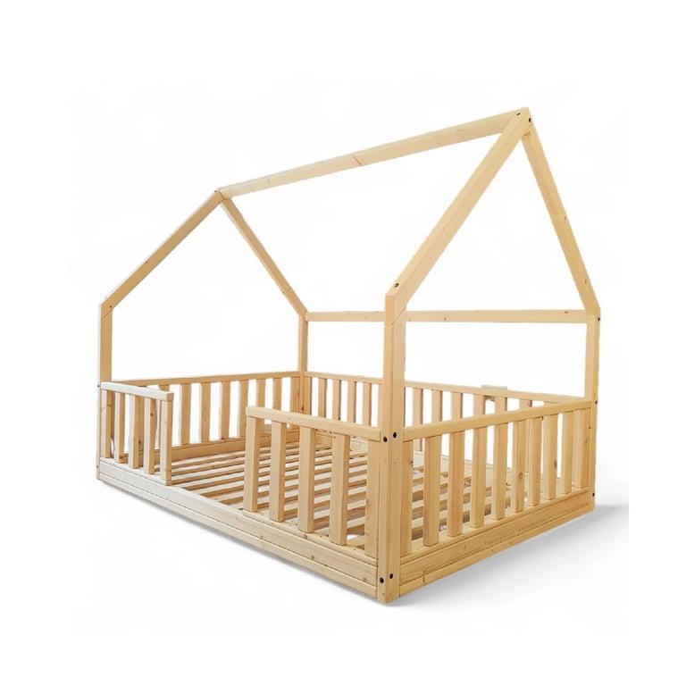 Montessori Rustic Made Decor House Bed With Rails No Gate Single