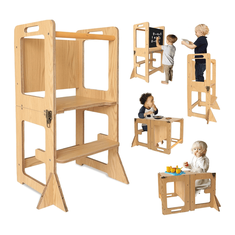 Montessori SENSUNIQ 4-in-1 Toddler Tower With Chalkboard