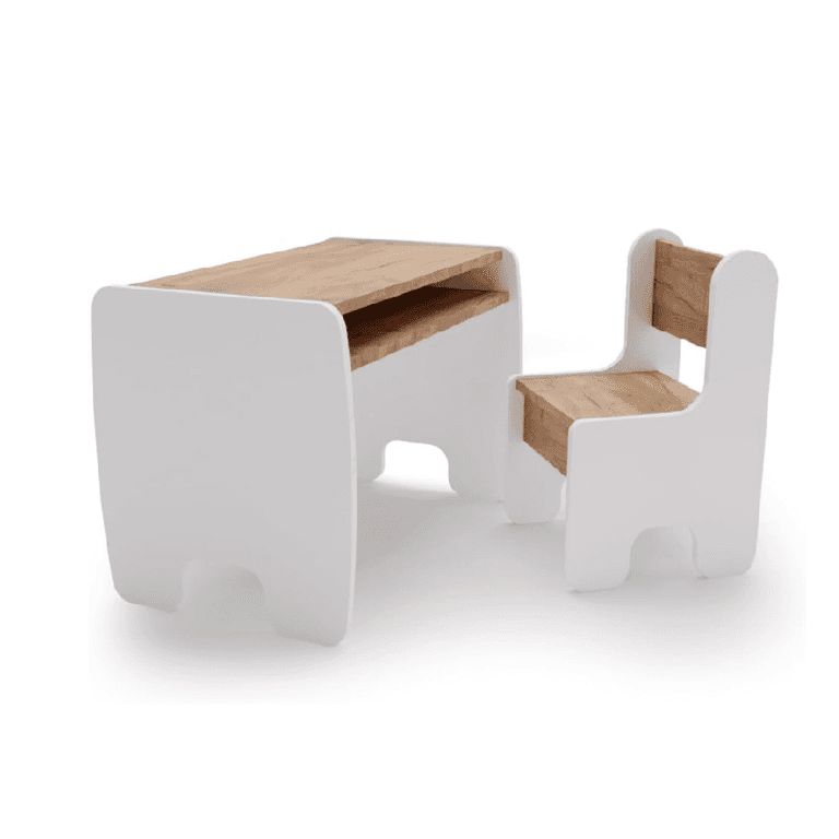 Montessori Kobi Table and Chair Set White Gold Oak