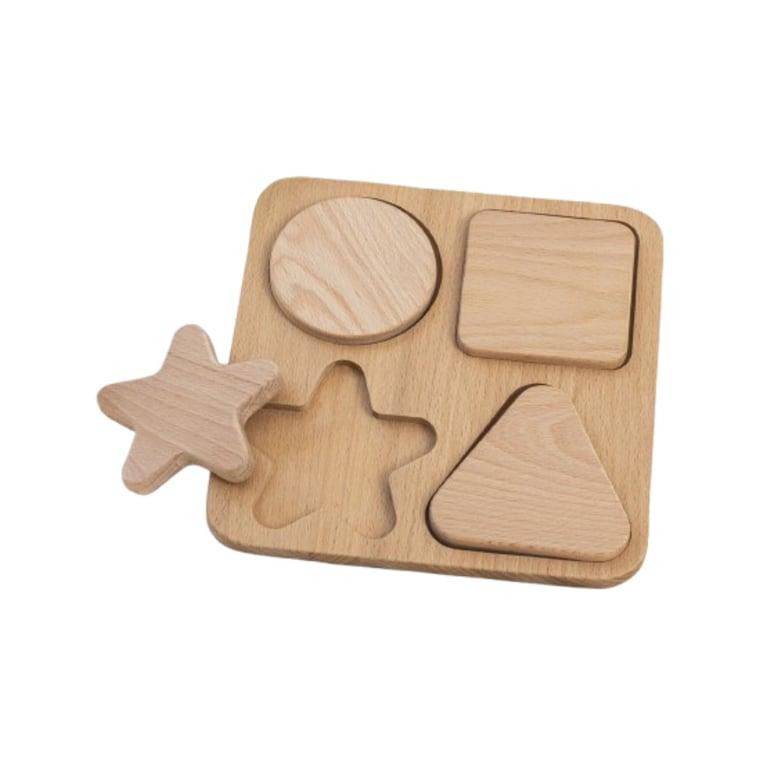 Montessori The Wood Cove Wooden Shape Puzzle Natural Raw Beech