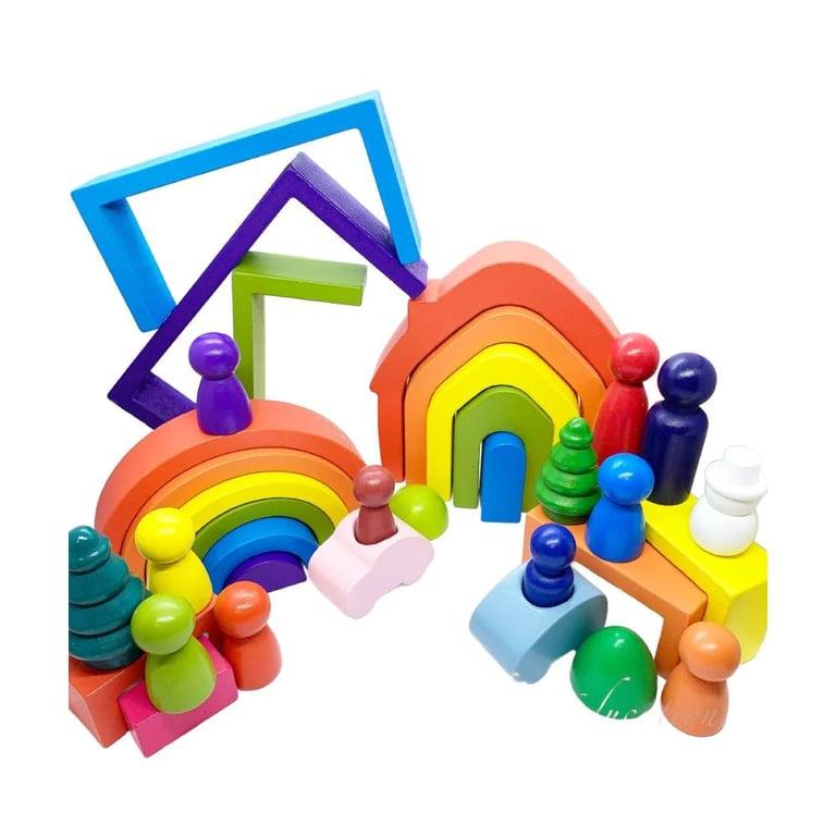 Montessori REU My Gifted Education Wooden Rainbow Stackers Toy All Set