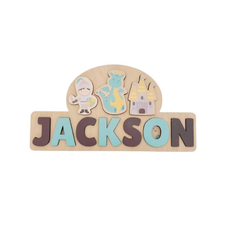 Montessori vellamaes Wooden Name Puzzle 7 Letters Dragons