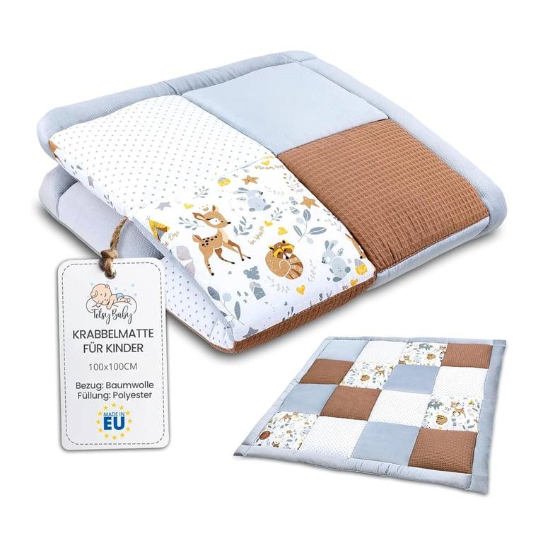 Montessori Totsy Baby Crawling Play Mat Velvet Patchwork Deer 100 x 100 cm