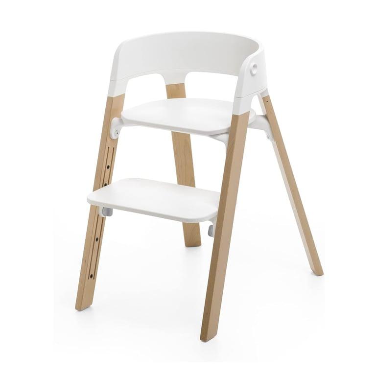 Montessori Stokke 5-in-1 High Chair White Seat With Natural Legs