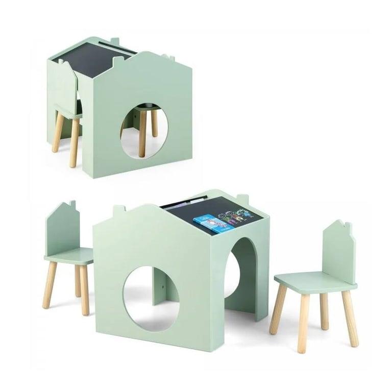 Montessori Costway 3 Pieces Wooden Kids Table and Chair Set Green