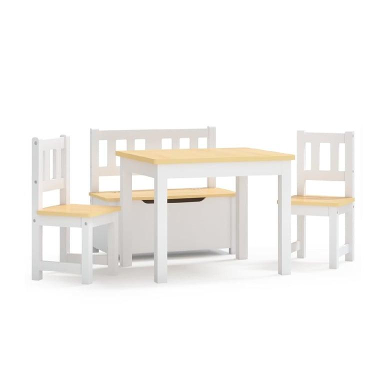 Montessori vidaXL Table and 2 Chairs Set With Storage Bench White Beige