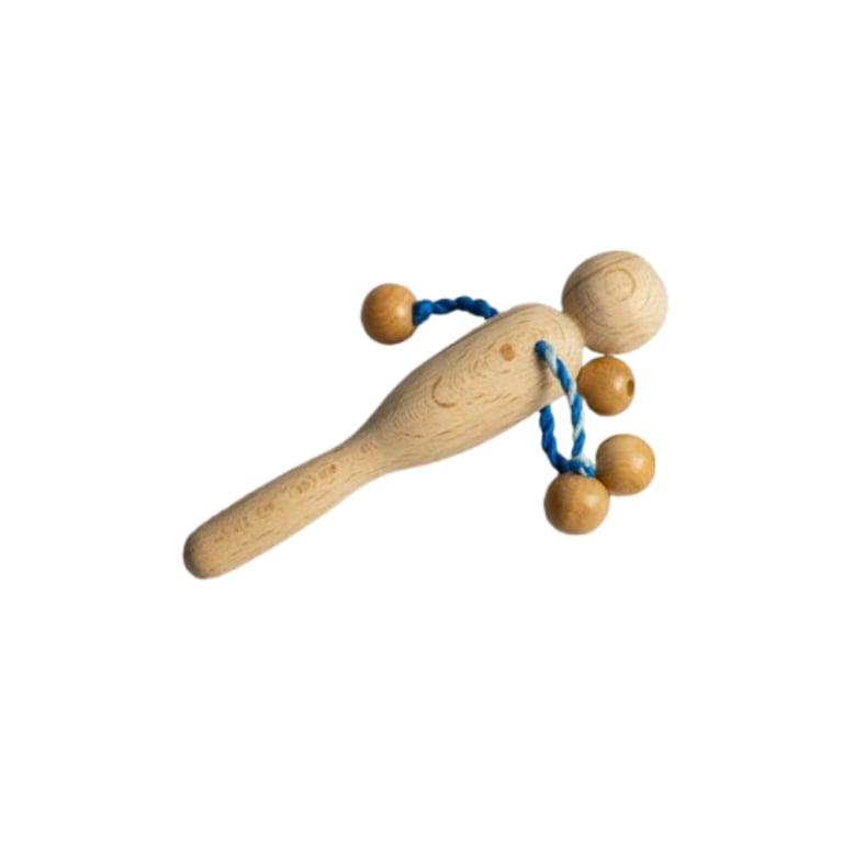 Montessori PoppyBabyCo Organic Wooden Rattle Toy With 4 Beads Blue