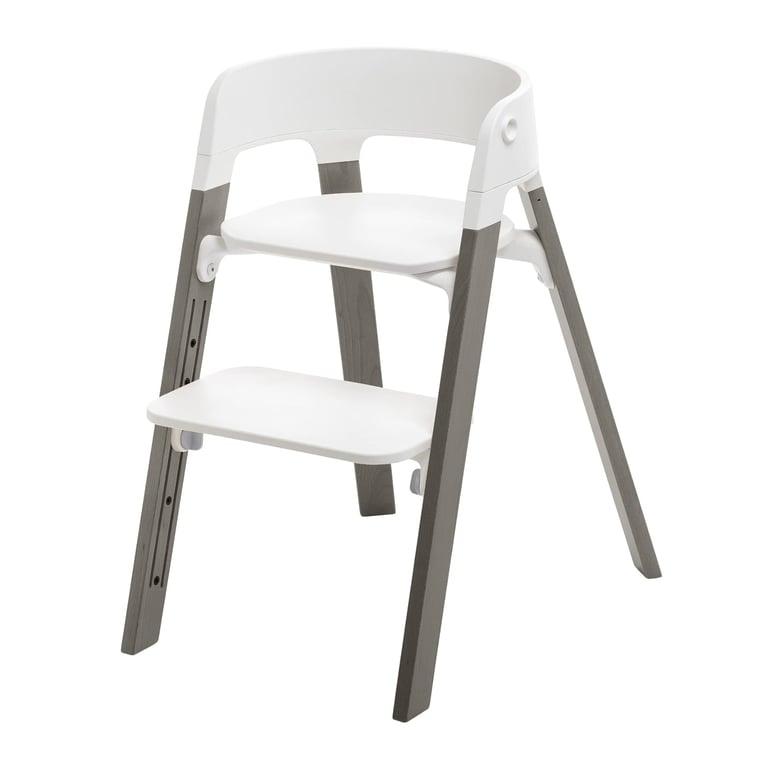 Montessori Stokke 5-in-1 High Chair White Seat With Gray Legs 