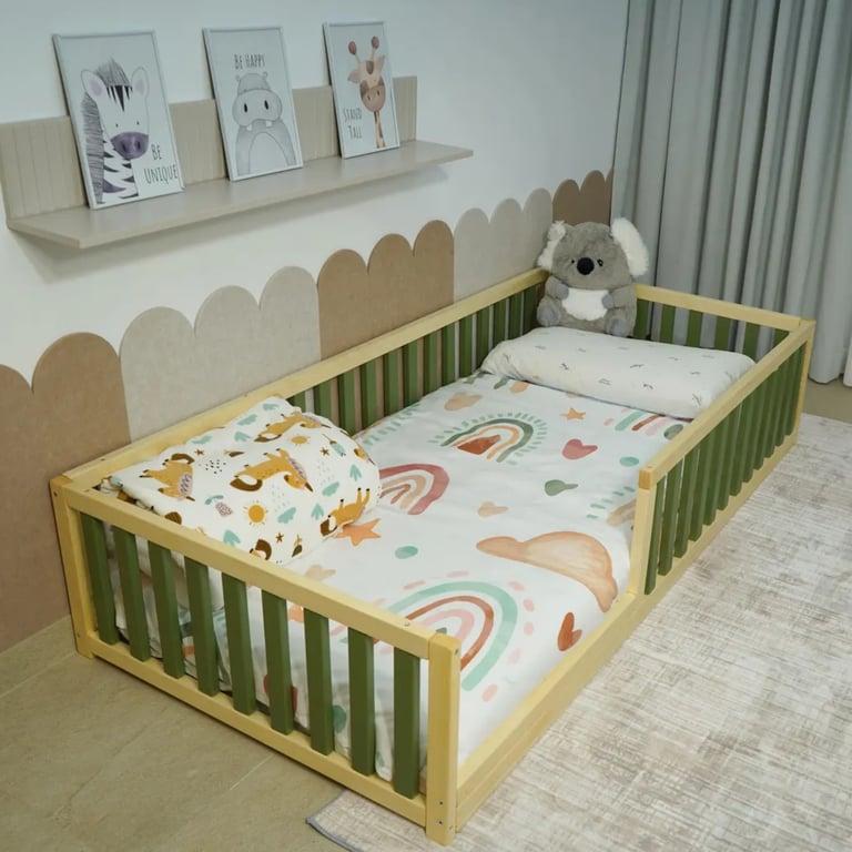 Montessori Kids Universe Floor Bed With Rails Full Half Green No Door