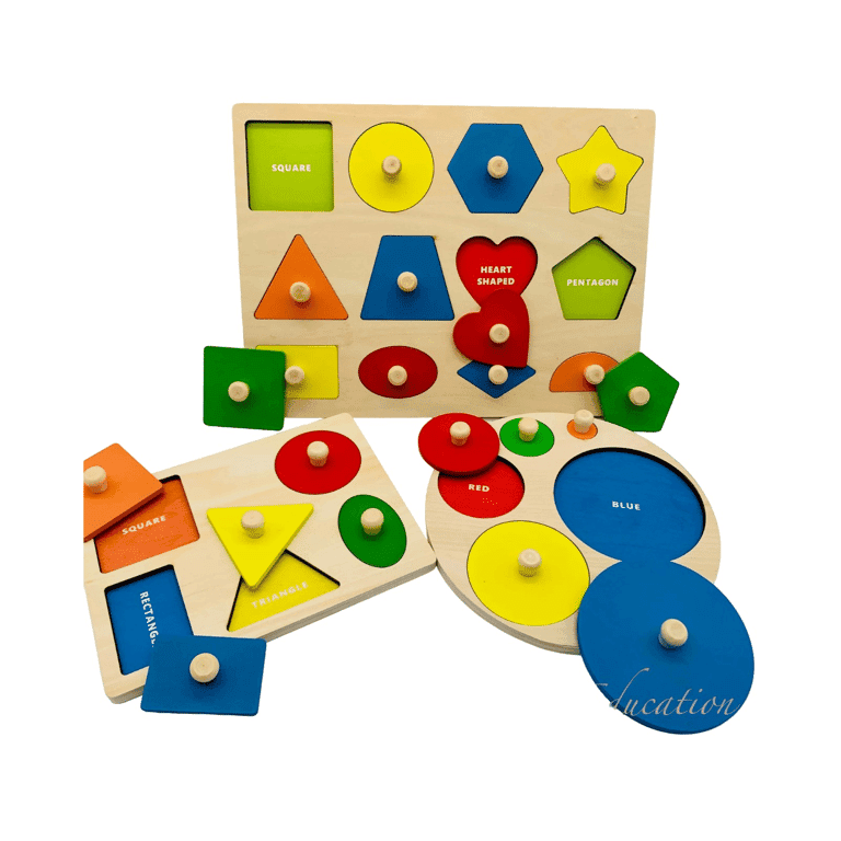 Montessori REU My Gifted Education Montessori Geometric Peg Puzzles All 3 Sets
