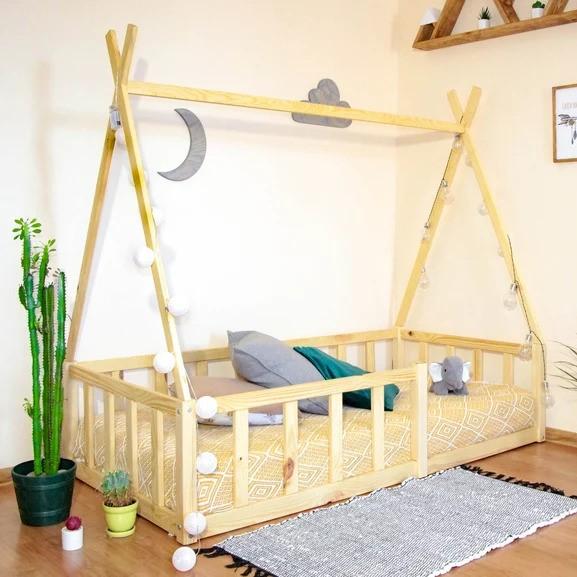 Montessori Holly Molly Wood Floor Bed With Rails Tepee Shape 190 x 90 cm Natural