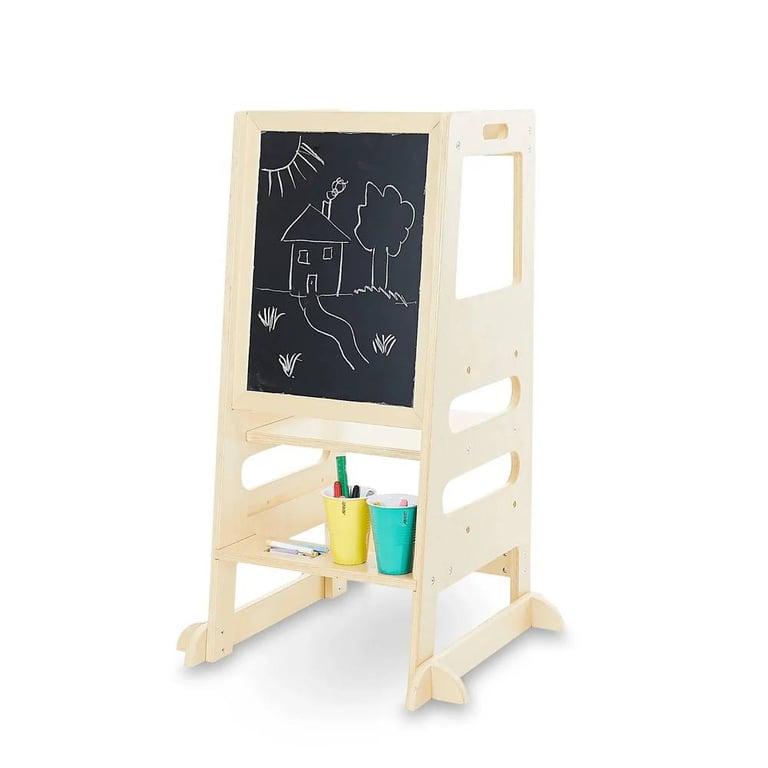 Montessori HipKids Toddler Tower With Removable Chalkboard Natural