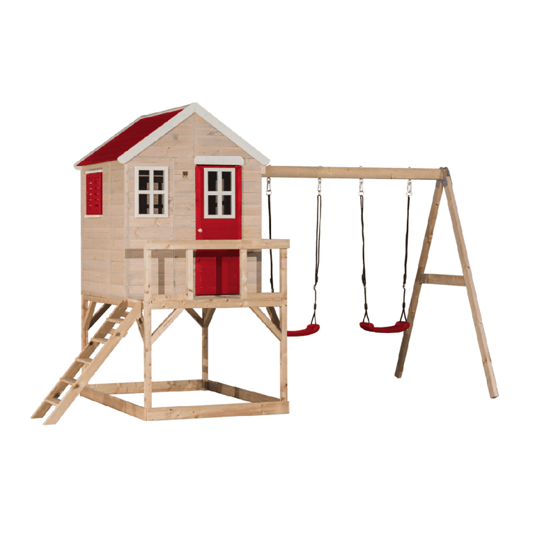 Montessori Wendi Toys My Lodge Swing Set With Platform and Double Swing Red