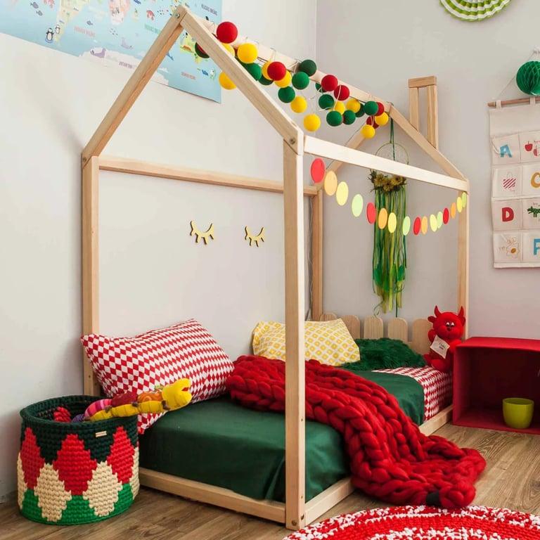 Montessori Sweet Home From Wood House Floor Bed With Slats Queen Pine Wood