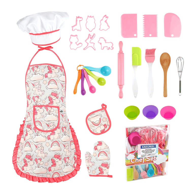 Montessori KAEGREEL Kids Baking Chef Set With Pink Unicorn Apron and Mitt 2