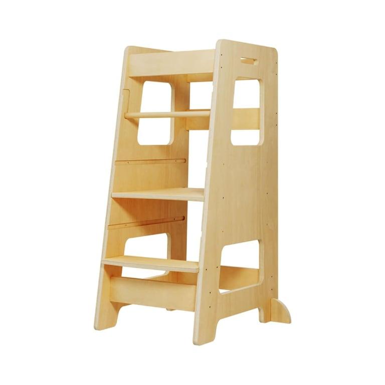Montessori Wood City Toddler Tower With Adjustable Height Natural